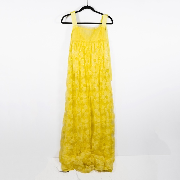 NEW For Love And Lemons Emma Semi Sheer Floral Flower Tulle Maxi Dress Yellow S - Picture 1 of 4